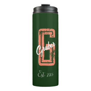 Green Retro Minimalist Modern Monogram Name Thermal Tumbler