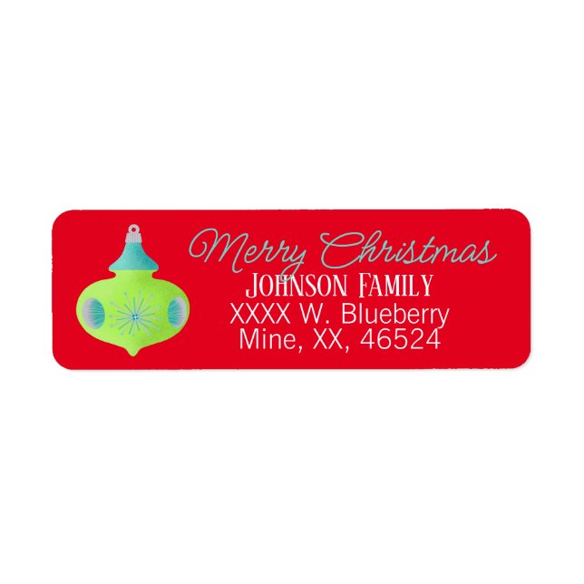 Green Retro Ornament Christmas Label Return Address Label (Front)