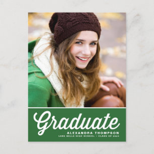 Green Retro Script Class of 2023 Photo Graduation Announcement Postcard