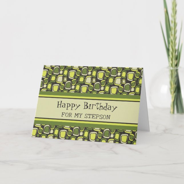 Green Retro Stepson Birthday Card (Front)