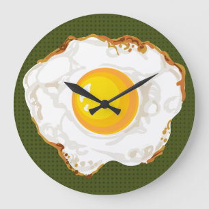 Green Retro Style Fried Egg Food Kitchen Decor Large Clock