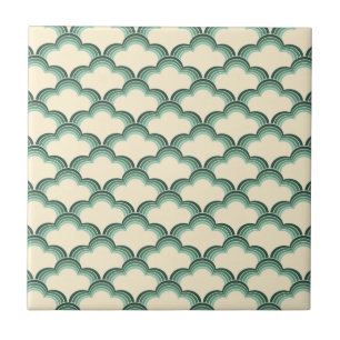 Green retro style waves pattern ceramic tile