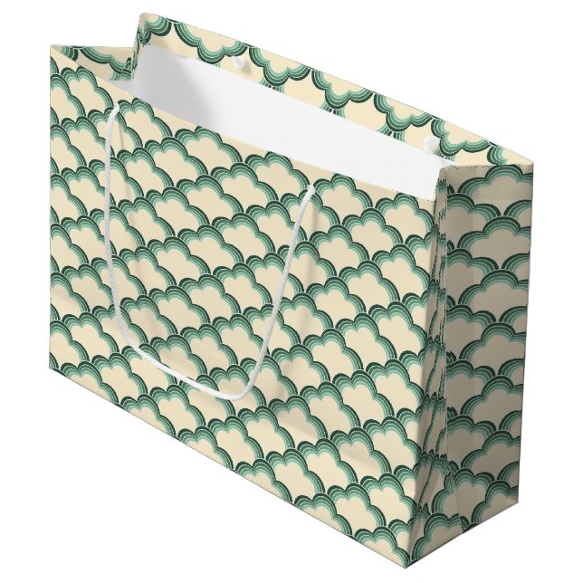 Green retro style waves pattern large gift bag (Front Angled)