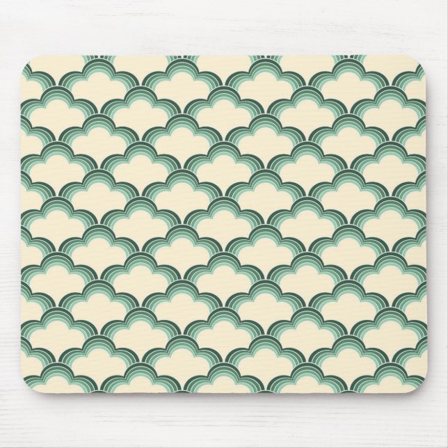 Green retro style waves pattern mouse pad (Front)