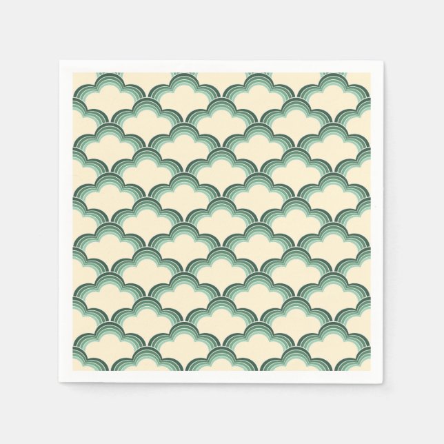 Green retro style waves pattern napkin (Front)