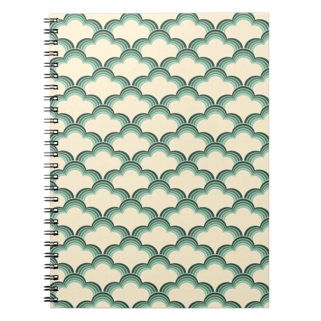 Green retro style waves pattern notebook (Front)