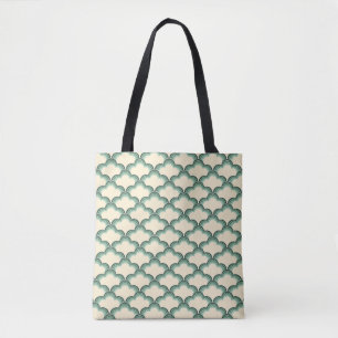 Green retro style waves pattern tote bag