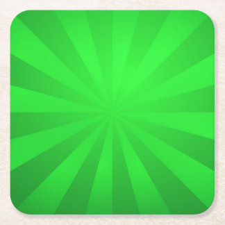 Green Retro Sunburst Square Paper Coaster