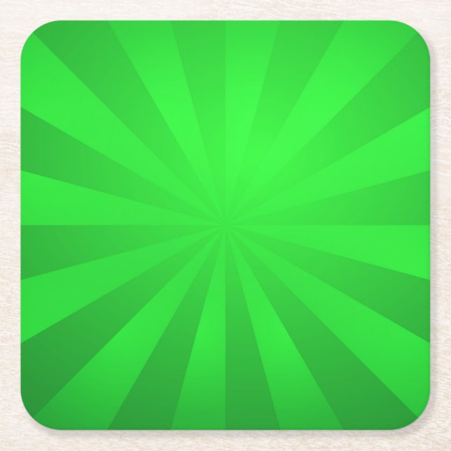 Green Retro Sunburst Square Paper Coaster (Front)
