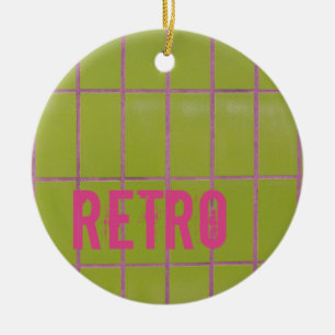 Green Retro Tile 80s 70s 60s vintage background Ceramic Ornament