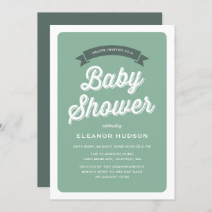 Green Retro Typography Script Classic Baby Shower Invitation