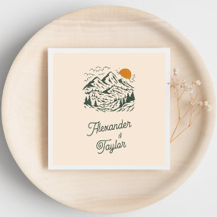Green Retro Vintage Mountain Landscape Wedding Napkin