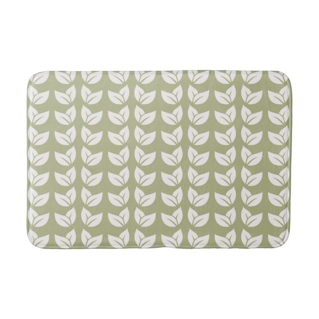 Green Retro Vintage Y2K Leaf Pattern Bath Mat (Front)