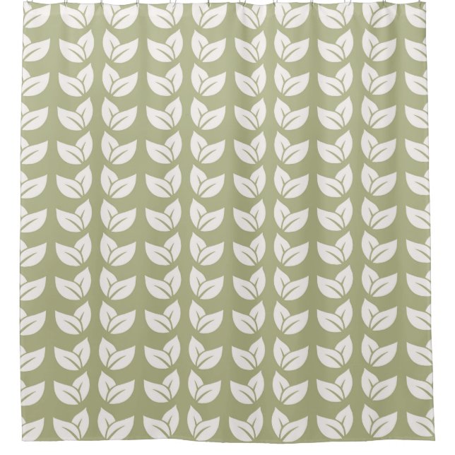 Green Retro Vintage Y2K Leaf Pattern Shower Curtain (Front)