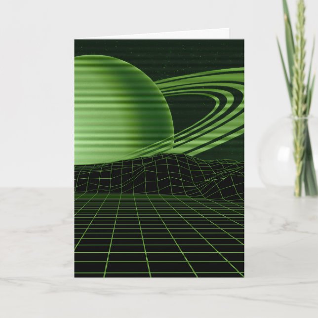 Green Retrowave Greetings Card (Front)