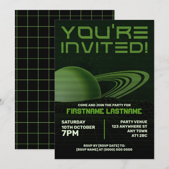 Green Retrowave Party Invitation (Front/Back)