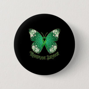 Green ribbon butterfly mandala transplant survivor 6 cm round badge