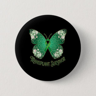 Green Ribbon Butterfly Mandala Transplant Survivor 6 Cm Round Badge