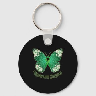 Green ribbon butterfly mandala transplant survivor key ring