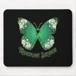 Green Ribbon Butterfly Mandala Transplant Survivor Mouse Pad