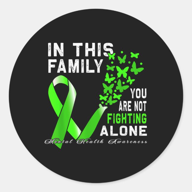 Green Ribbon Butterfly Mental Health Awareness  Classic Round Sticker (Front)