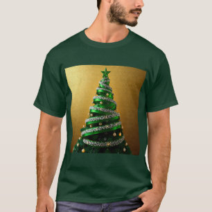  Green Ribbon Christmas Tree Silver Sparkles  T-Shirt