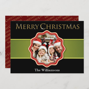 Green Ribbon Colourful Christmas Medallion Photo Holiday Card