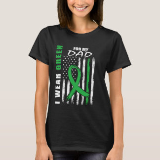 Green Ribbon Dad Kidney Disease Awareness USA Flag T-Shirt