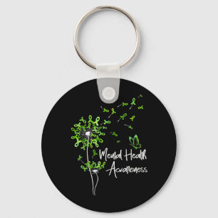 Green Ribbon Dandelion Butterfly Mental Health Key Ring