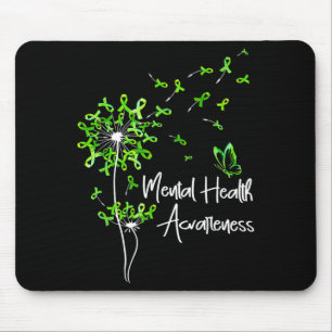 Green ribbon dandelion butterfly mental healthGree Mouse Pad