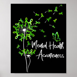 Green ribbon dandelion butterfly mental healthGree Poster
