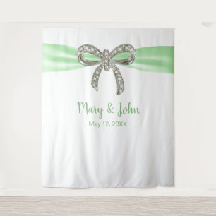 Green Ribbon Diamond Bow Wedding Backdrop Tapestry