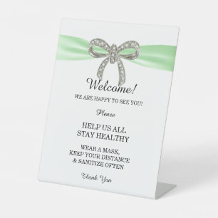 Green Ribbon Diamond Bow Wedding Safety Pedestal Sign