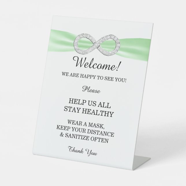 Green Ribbon Diamond Infinity Wedding Safety Pedestal Sign (Front)