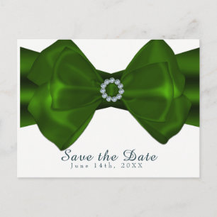 Green Ribbon & Diamonds Elegant Glam Save the Date Announcement Postcard