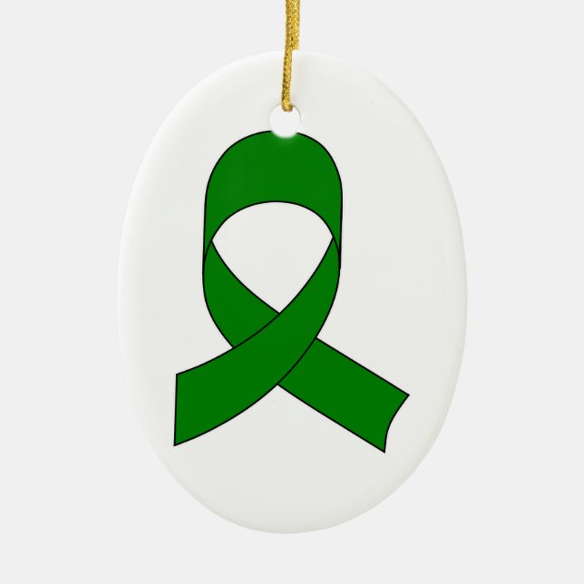 Green Ribbon Drawing Ceramic Ornament (Front)