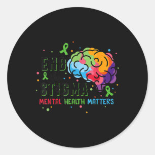 Green Ribbon End The Stigma Mental Health Awarenes Classic Round Sticker