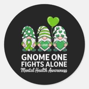 Green Ribbon Gnome One Fights Alone Mental Health  Classic Round Sticker