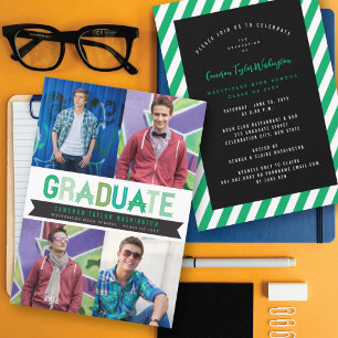 Green Ribbon Graduate Photo Graduation Party Invitation