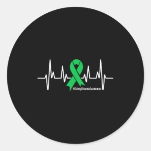 Green Ribbon Heartbeat Kidney Disease Awareness Me Classic Round Sticker