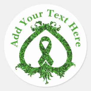  Green Ribbon Mental Health and Cancer Awareness  Classic Round Sticker