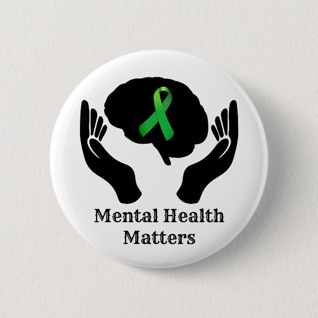  Green Ribbon Mental Health Awareness   6 Cm Round Badge (Front)