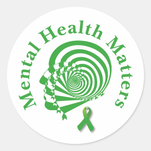  Green Ribbon &Mental Health Awareness   Classic Round Sticker (Front)