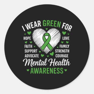 Green Ribbon Mental Health Awareness Month Support Classic Round Sticker