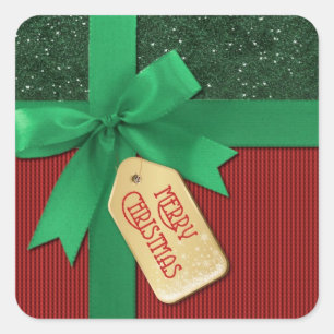 Green Ribbon Merry Christmas Gift Stickers