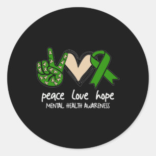 Green Ribbon Peace Love Hope Mental Health Awarene Classic Round Sticker