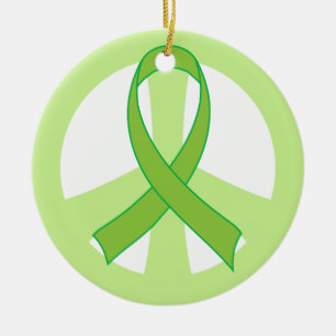 Green Ribbon Peace Sign Awareness Ornament Gift