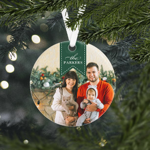 Green Ribbon Personalised Holiday Photo Ornament