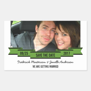 Green Ribbon Photo Save the Date Stickers