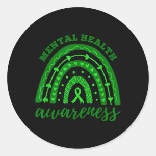 Green Ribbon Rainbow Mental Health Awareness Classic Round Sticker